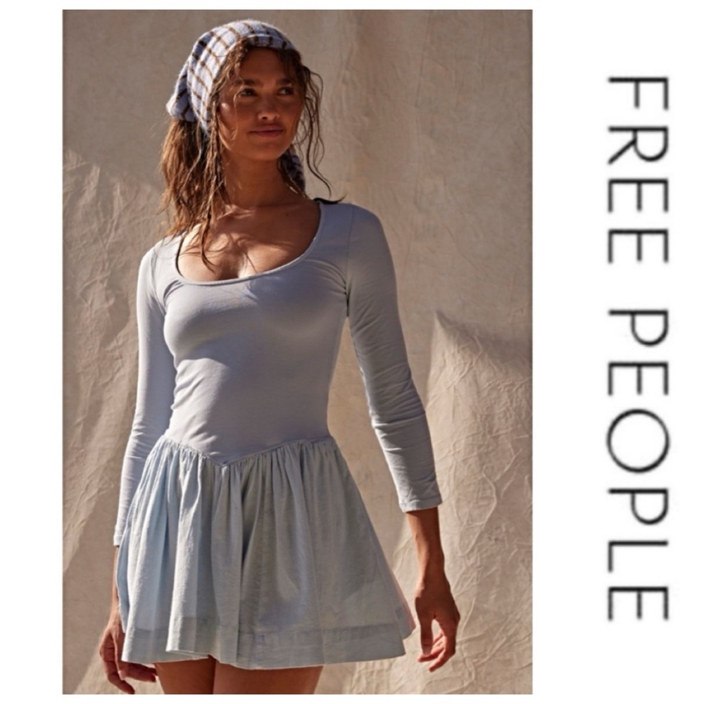 🚩NWT’s FREE PEOPLE Onda Drop-Waist Dress M Flattering Fit POCKETS in-Ballad Blue